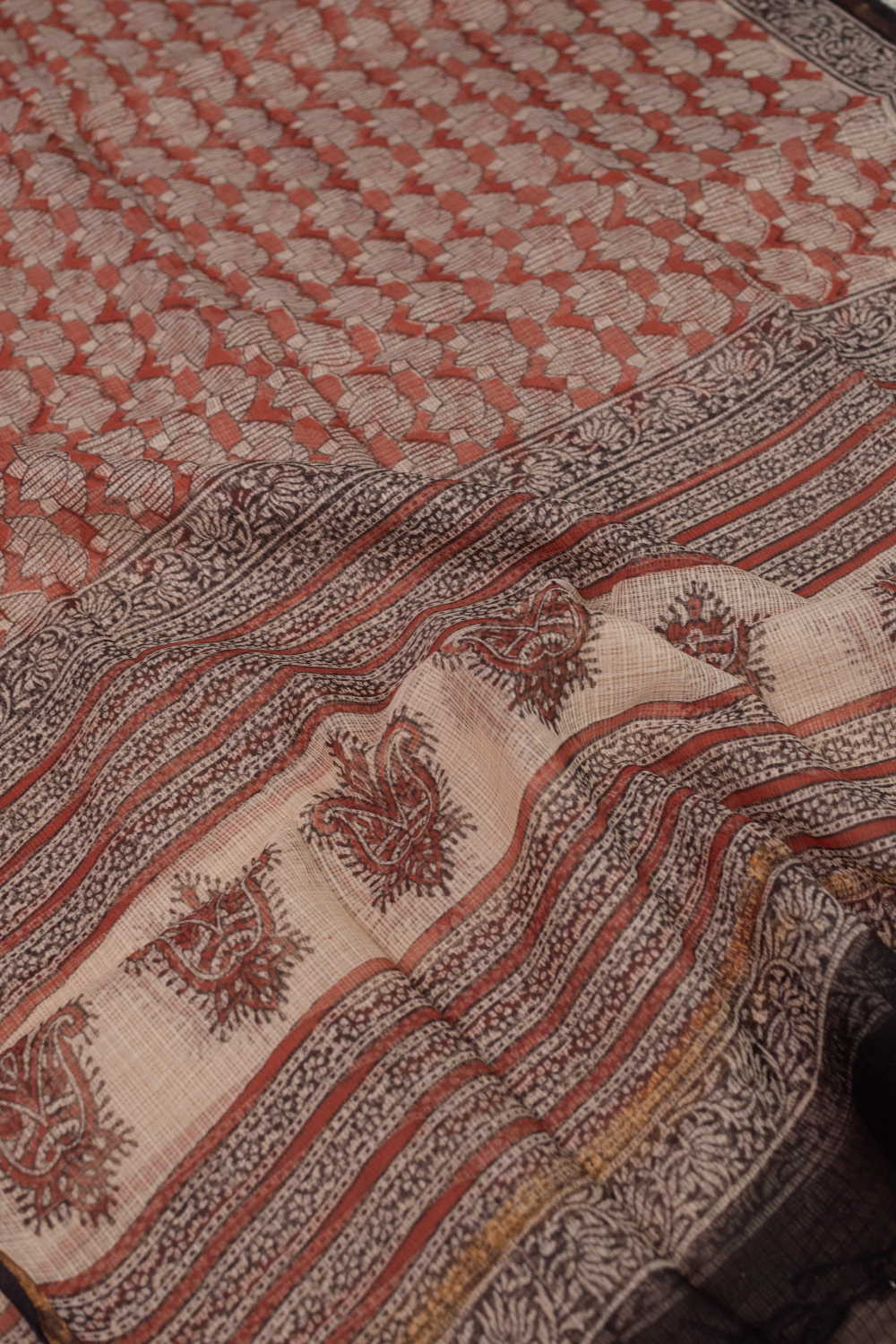 Lotus Butta - Maroon Block Printed Kota Cotton Dupatta - Image 3