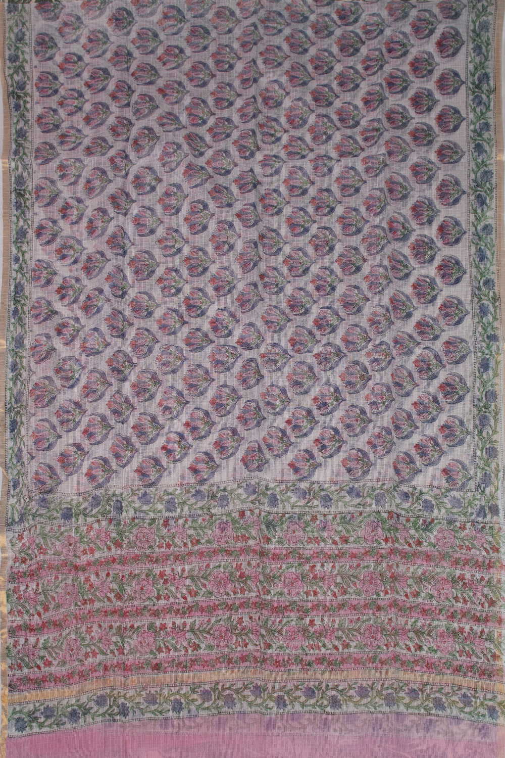 Daisy Cream Block Printed Kota Cotton Dupatta - Image 3