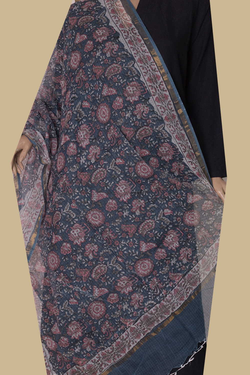 Vintage Floral Block Printed Kota Cotton Dupatta