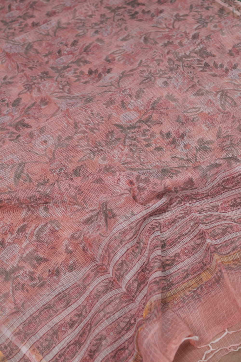 Floral - Peach Block Printed Kota Cotton Dupatta