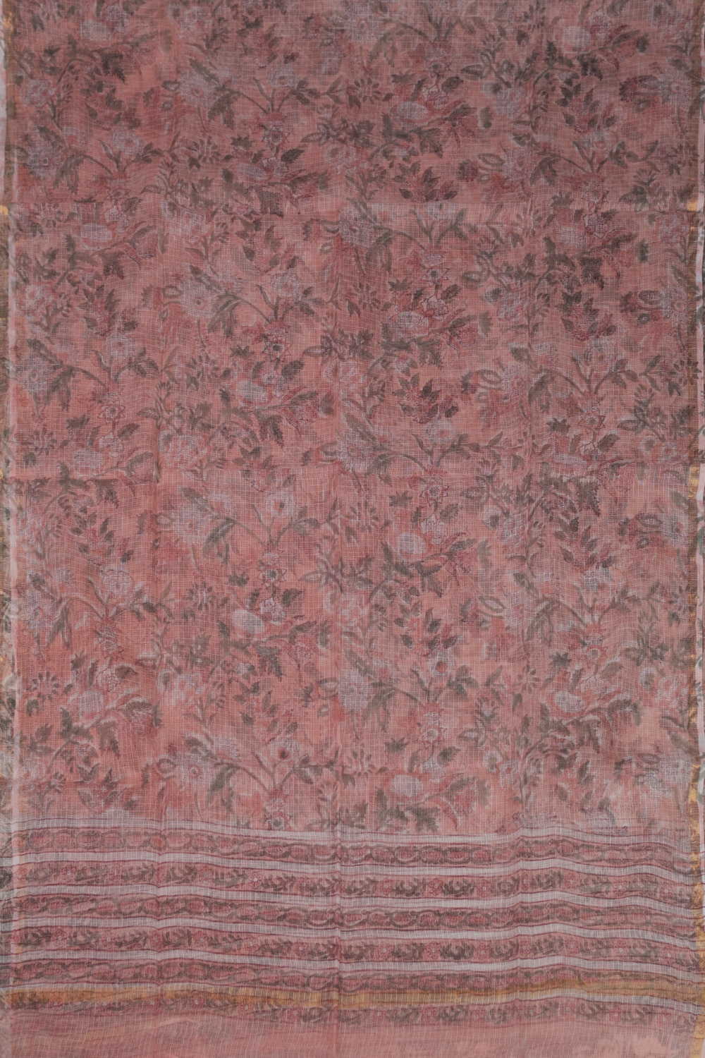 Floral - Peach Block Printed Kota Cotton Dupatta - Image 3