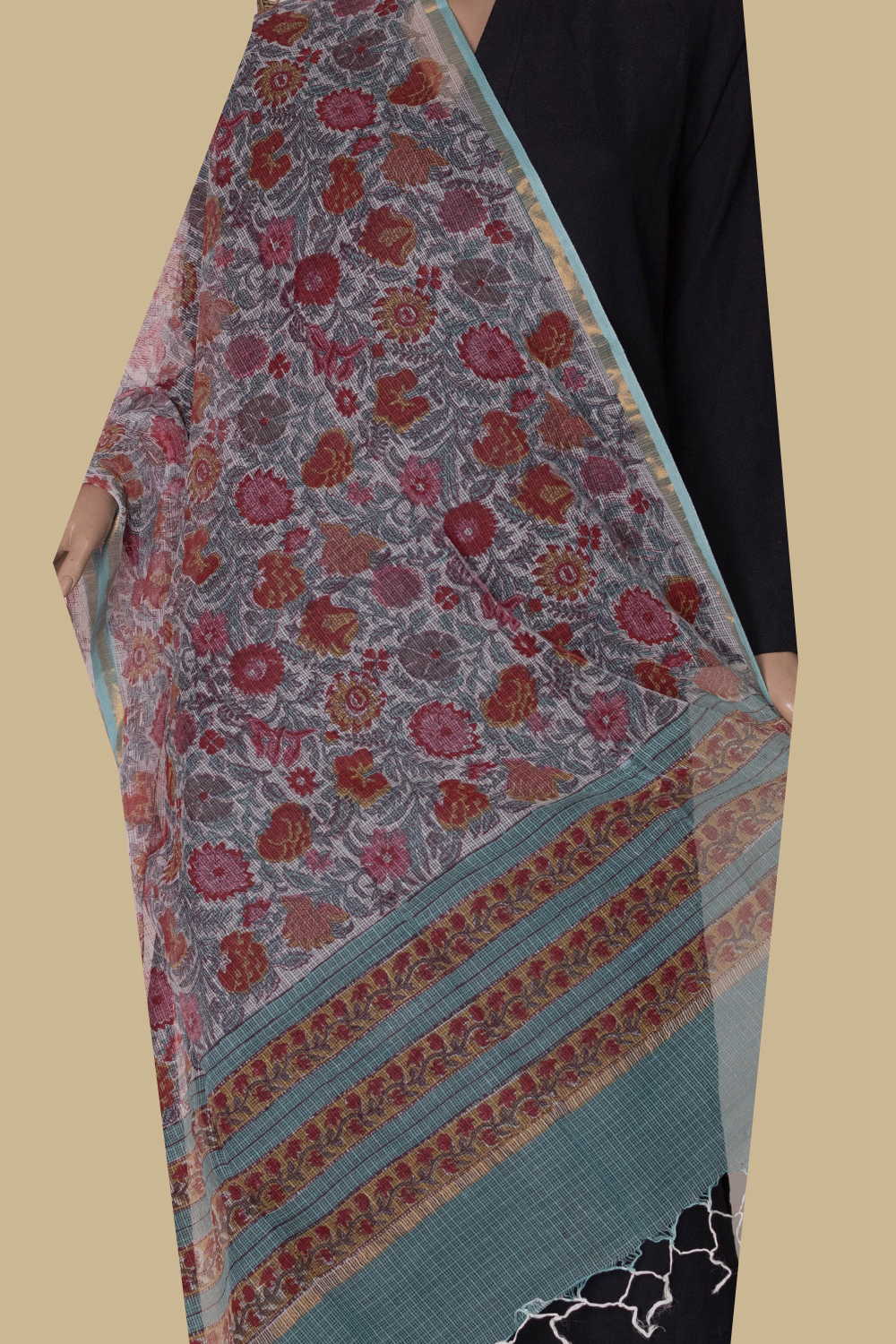 Spring Floral Block Printed Kota Cotton Dupatta