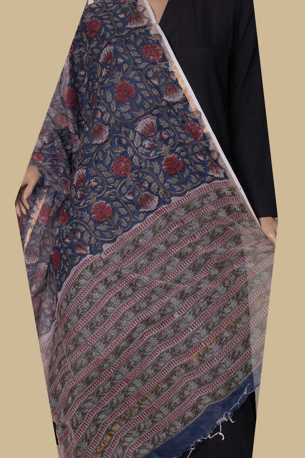 Ditzy Floral Block Printed Kota Cotton Dupatta