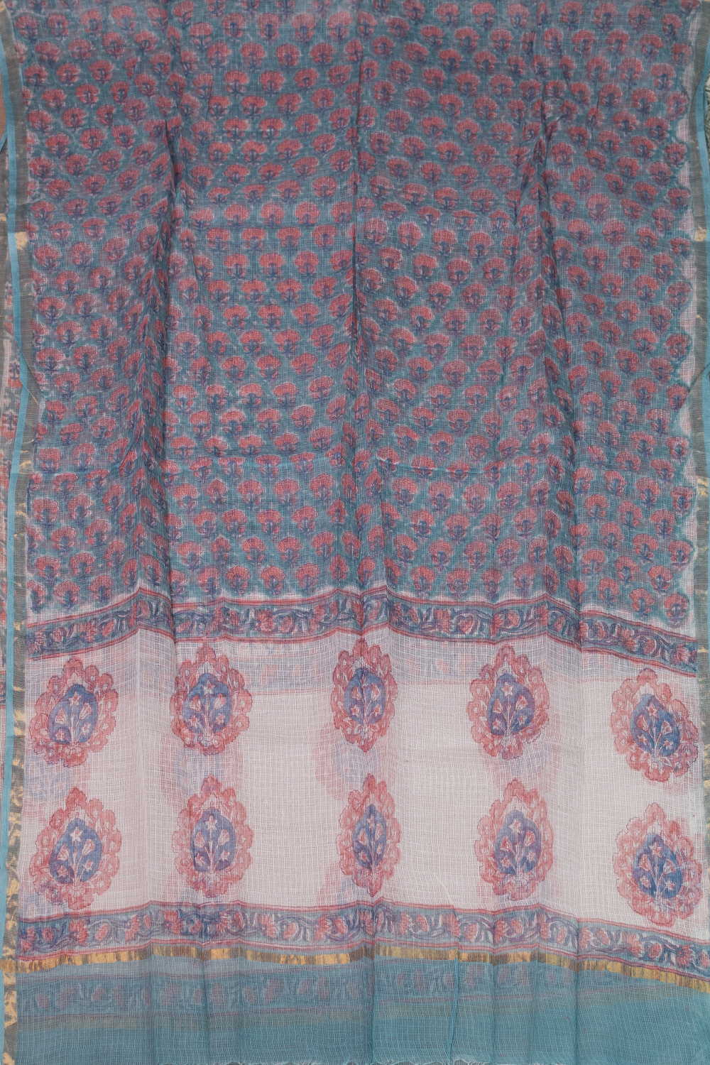 Pink Florets Block Printed Kota Cotton Dupatta - Image 3