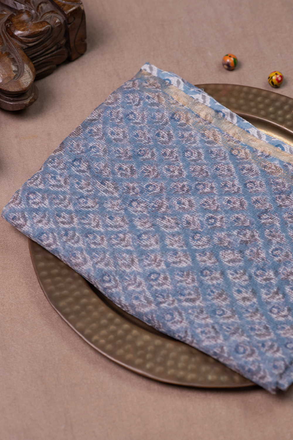 Florets on Light Blue Block Printed Kota Cotton Dupatta
