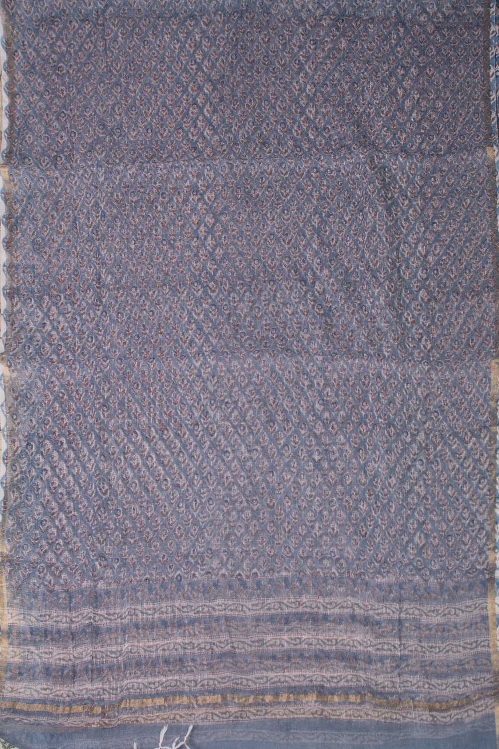 Florets on Light Blue Block Printed Kota Cotton Dupatta - Image 4