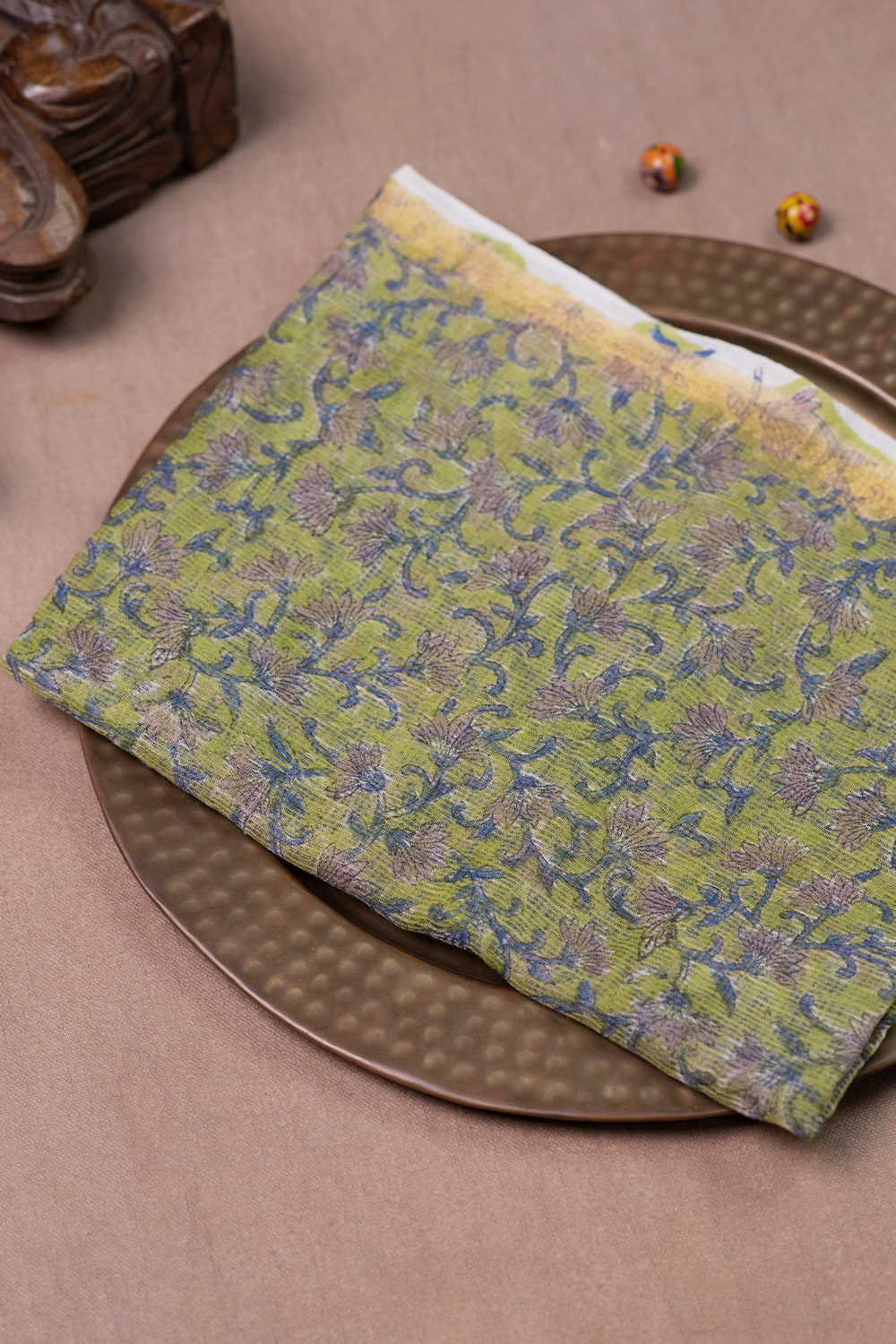 Green Block Printed Kota Cotton Dupatta