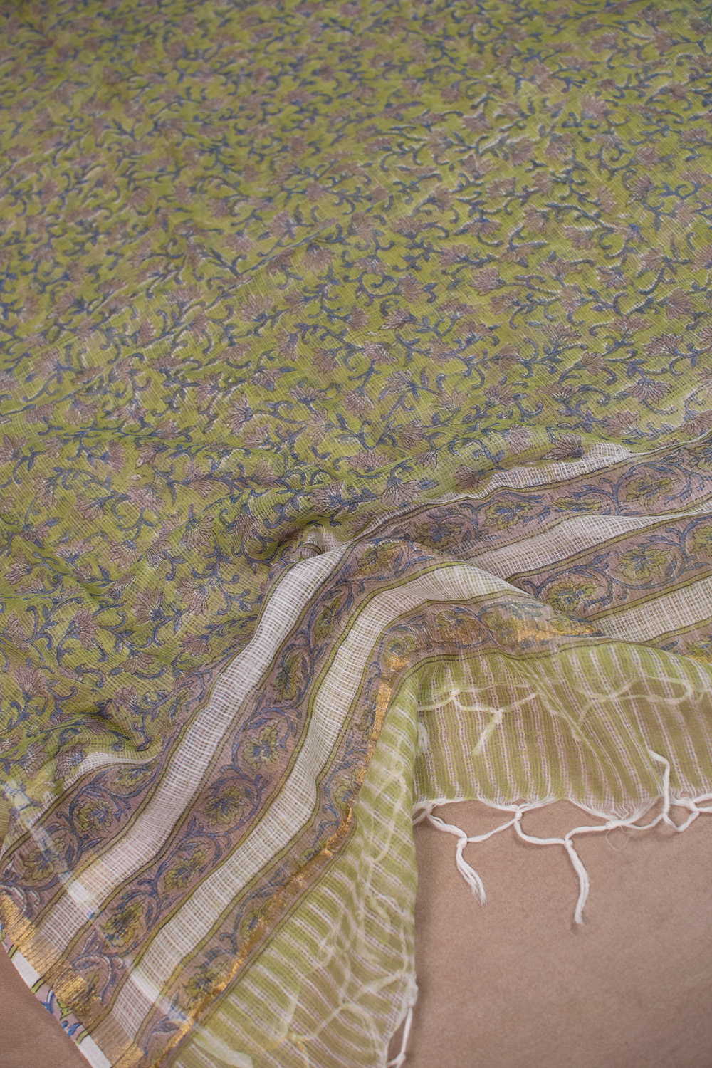 Green Block Printed Kota Cotton Dupatta - Image 3