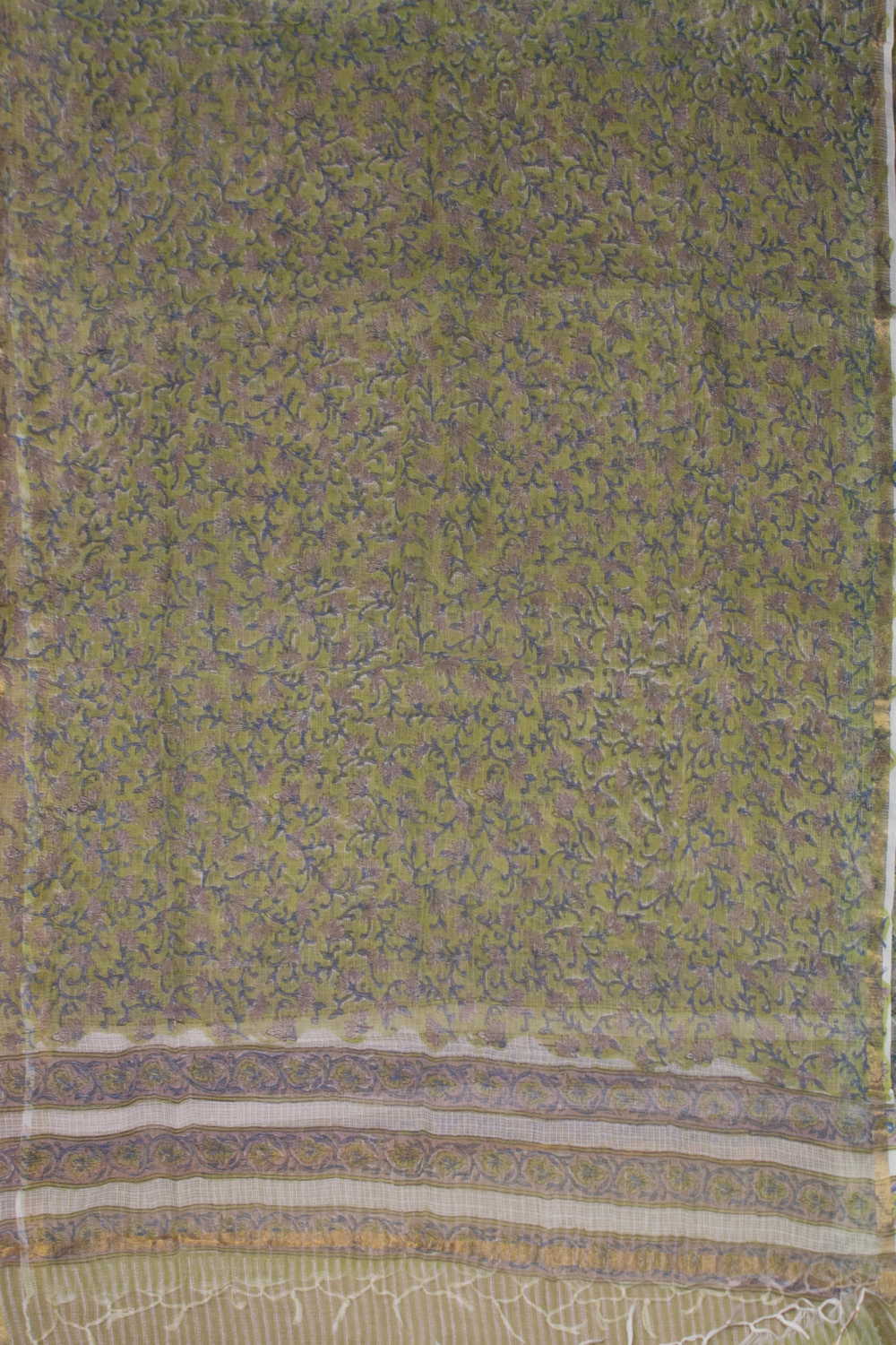 Green Block Printed Kota Cotton Dupatta - Image 4