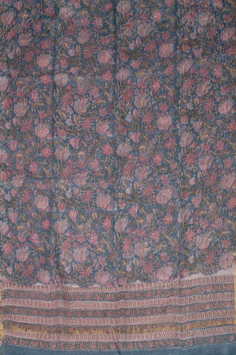 Blue Block Printed Kota Cotton Dupatta - Image 4