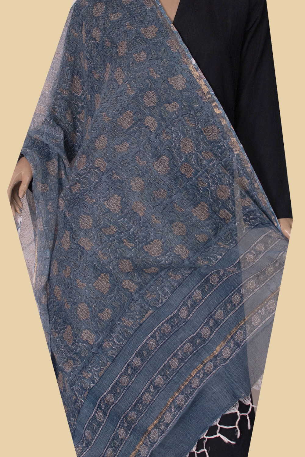 Floral Design Block Printed Kota Cotton Dupatta - Image 2