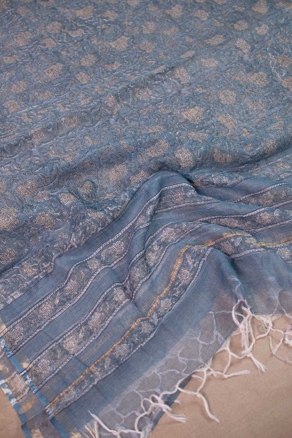 Floral Design Block Printed Kota Cotton Dupatta - Image 3