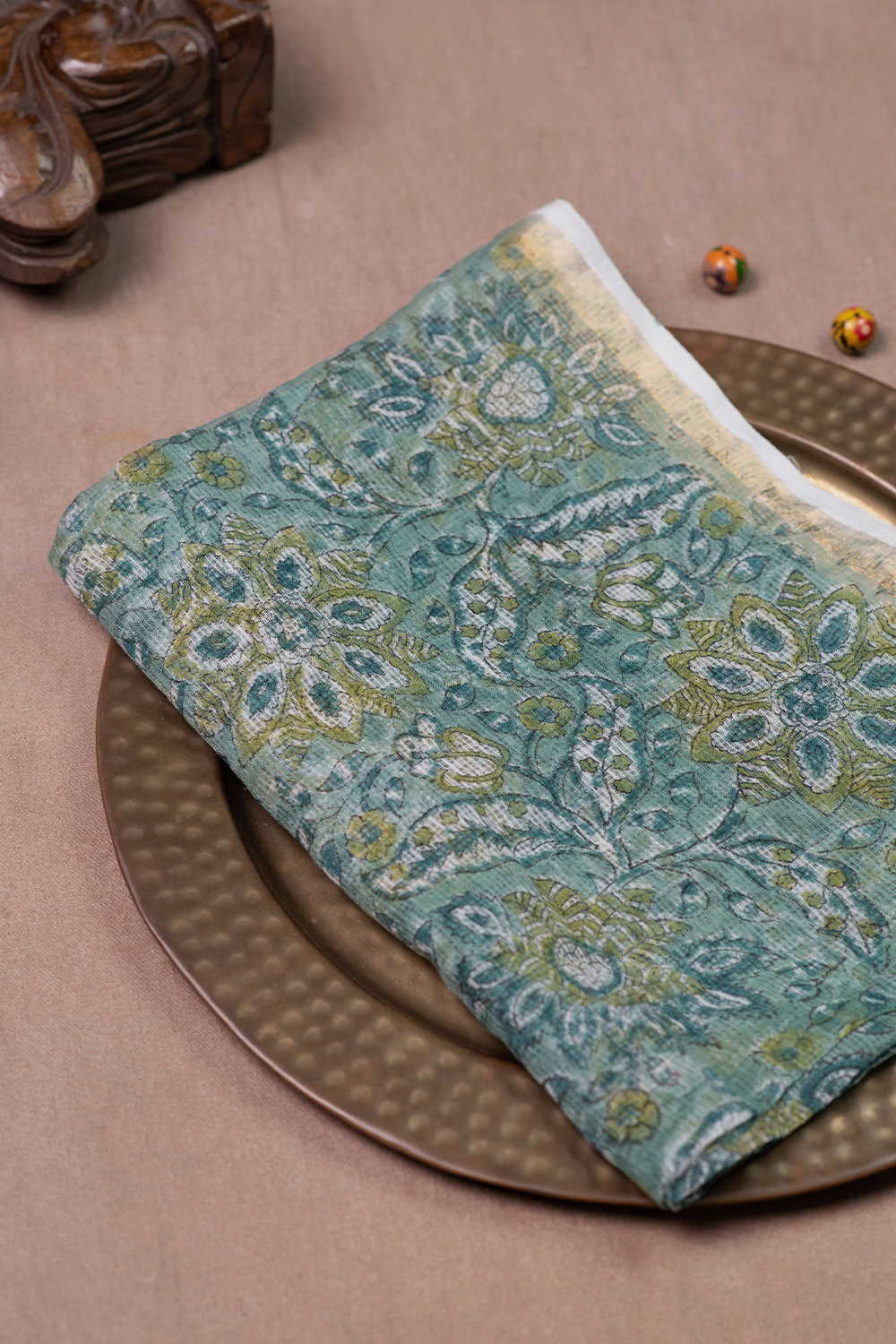 Floral - Green Block Printed Kota Cotton Dupatta