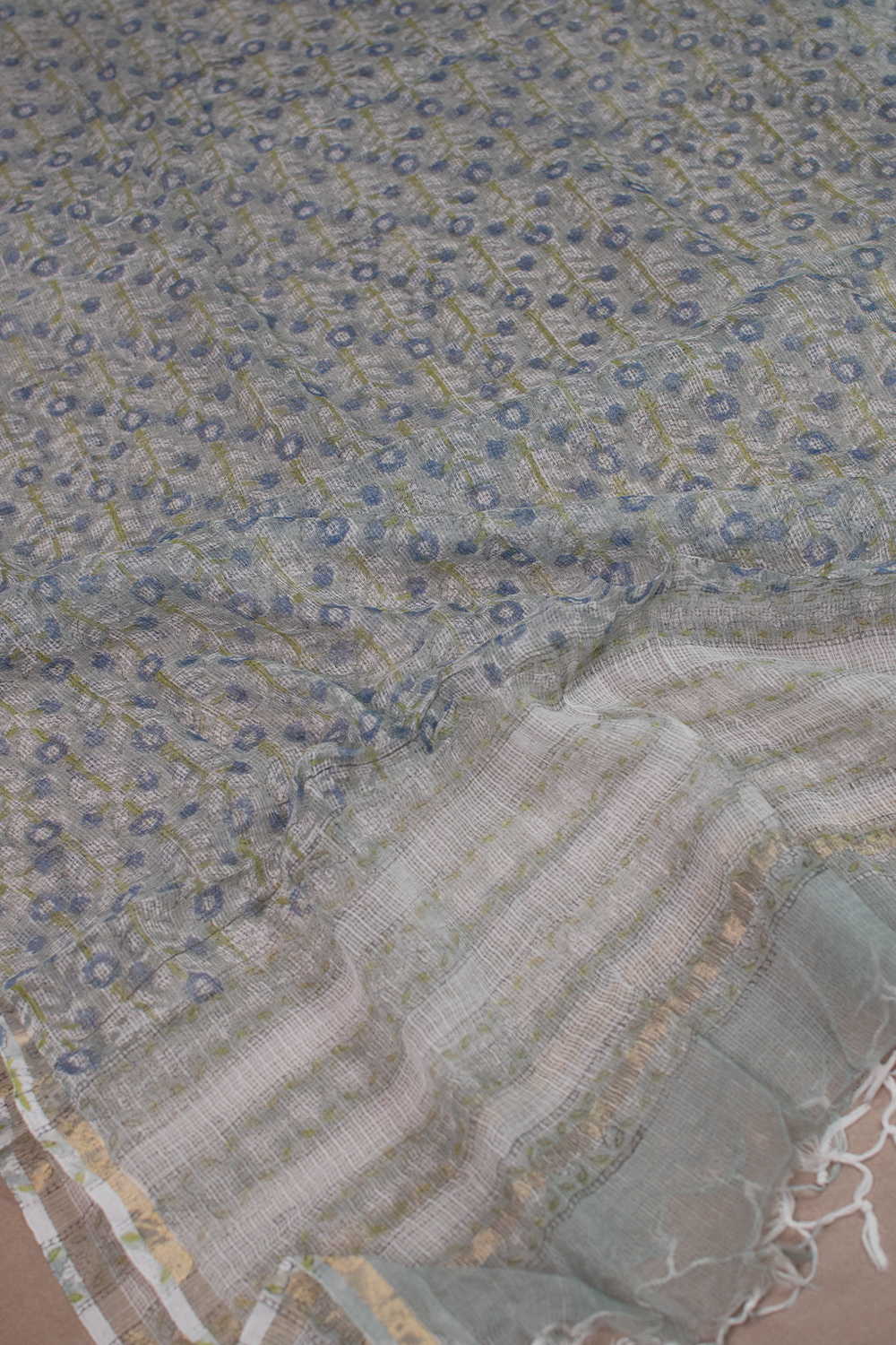 Floral Pattern Block Printed Kota Cotton Dupatta - Image 3