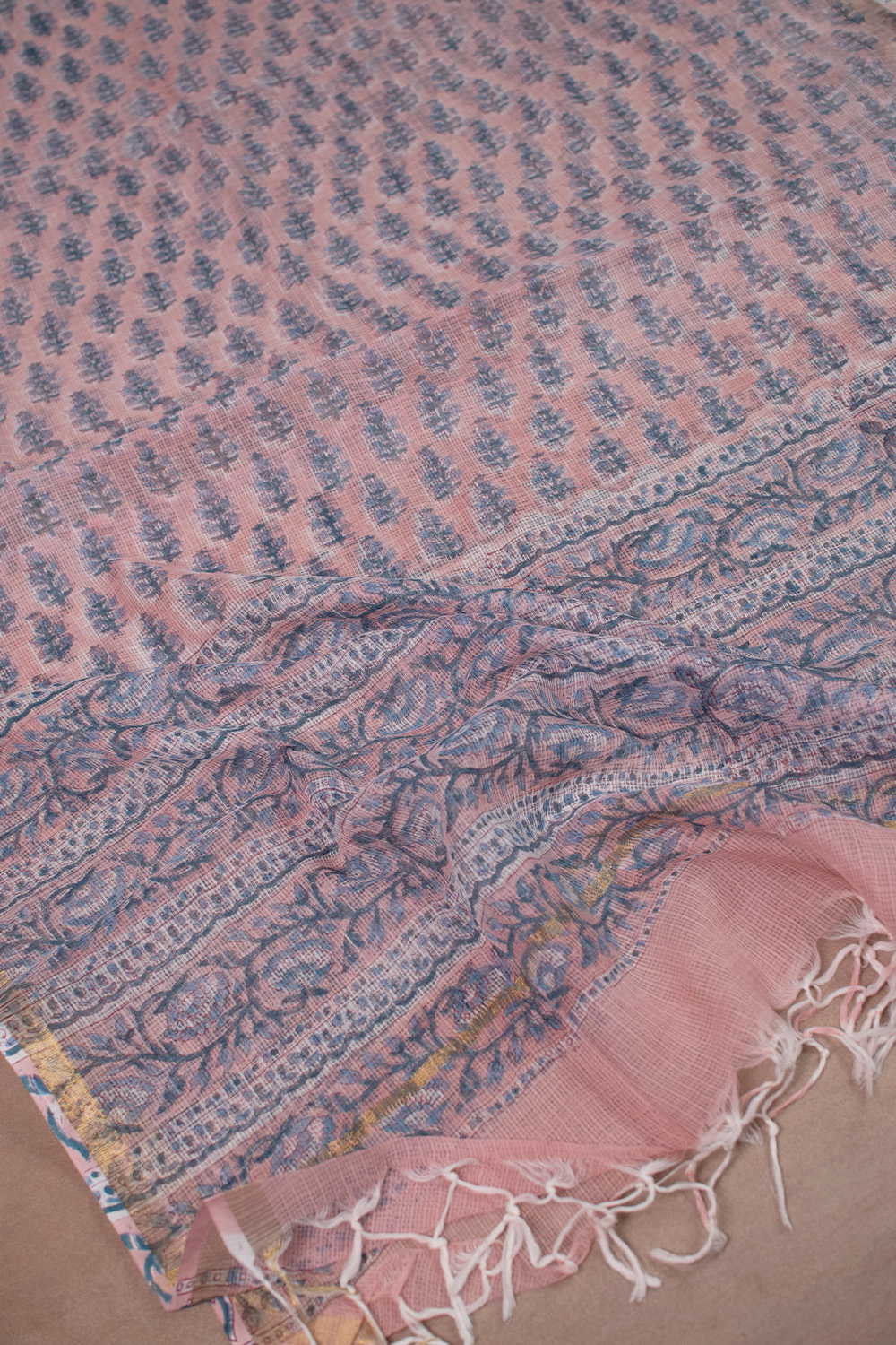 Buttas on Pink Block Printed Kota Cotton Dupatta - Image 3