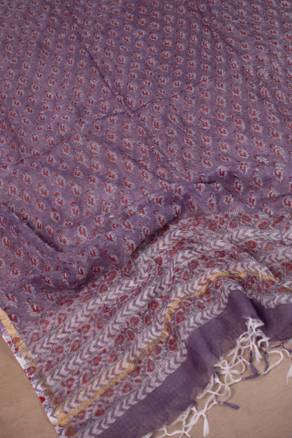 Velvet Purple Block Printed Kota Cotton Dupatta - Image 3