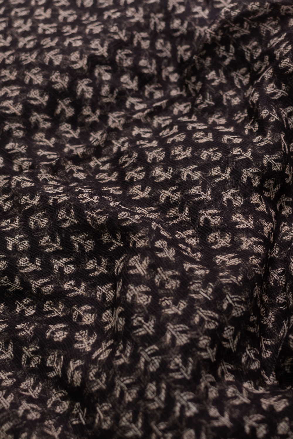 Motifs on Black Block Printed Kota Cotton Fabric - Image 3
