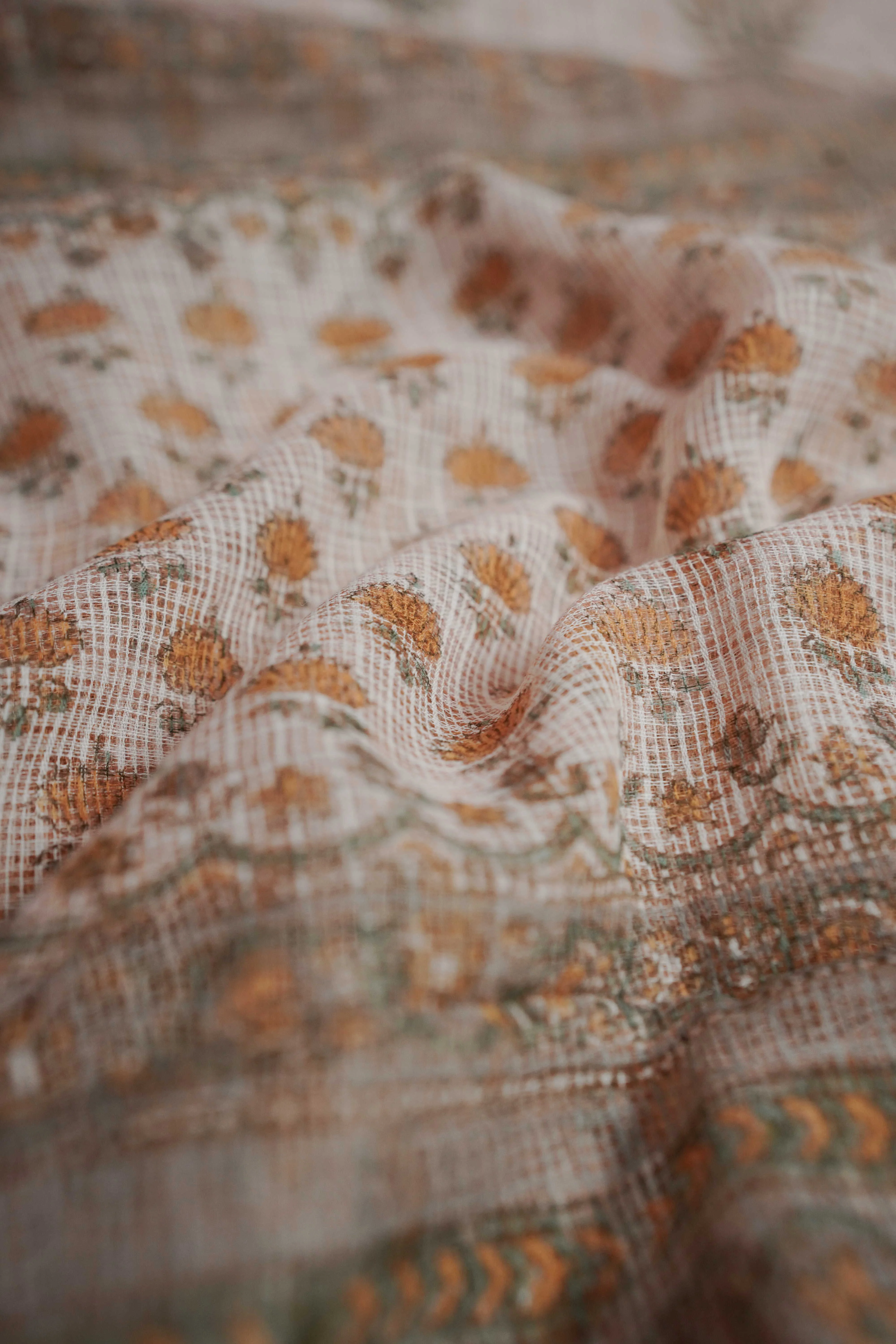 Little Yellow Motifs Block Printed Kota Cotton saree - Image 3