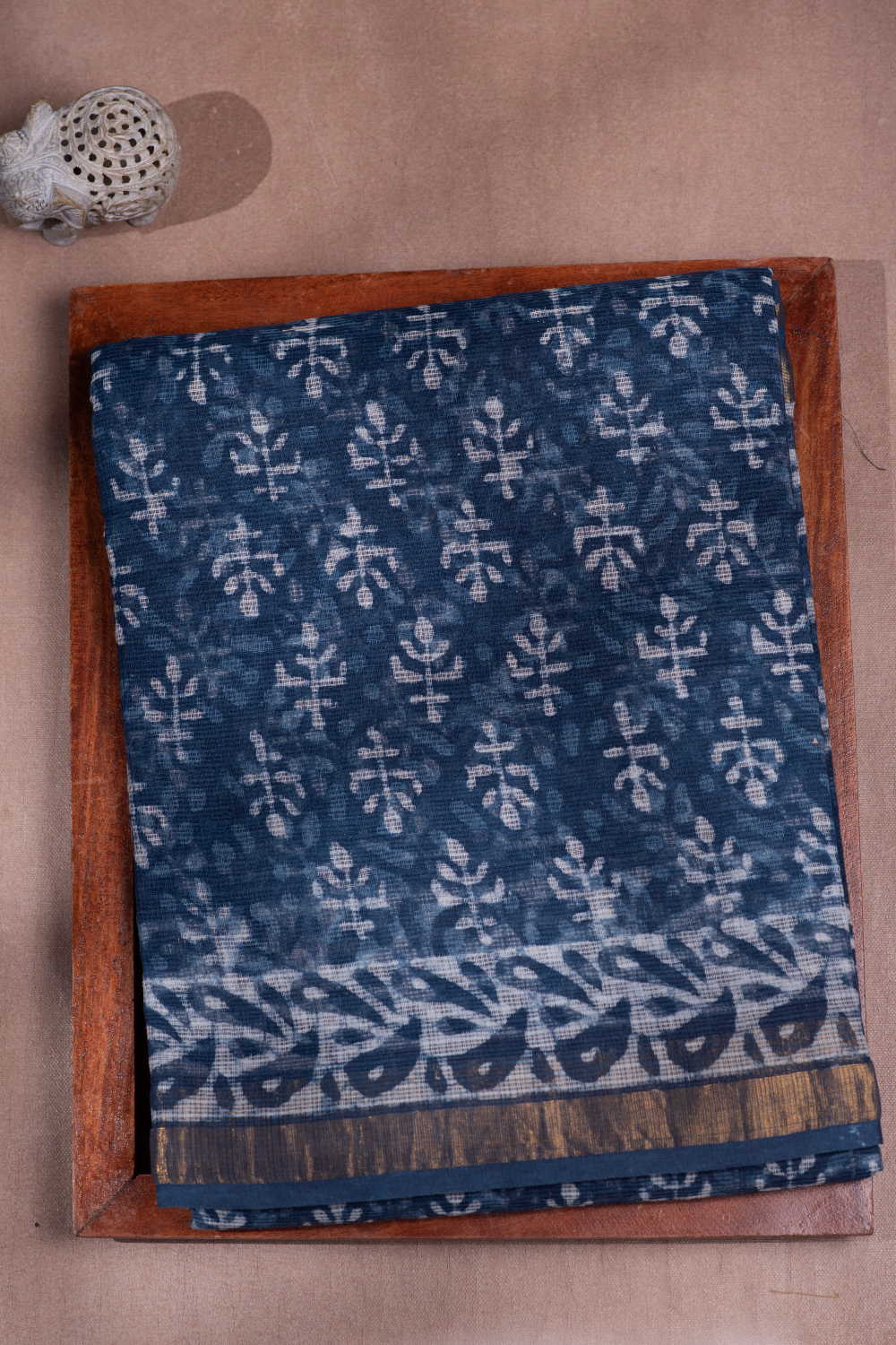 Indigo Block Printed Kota Cotton saree
