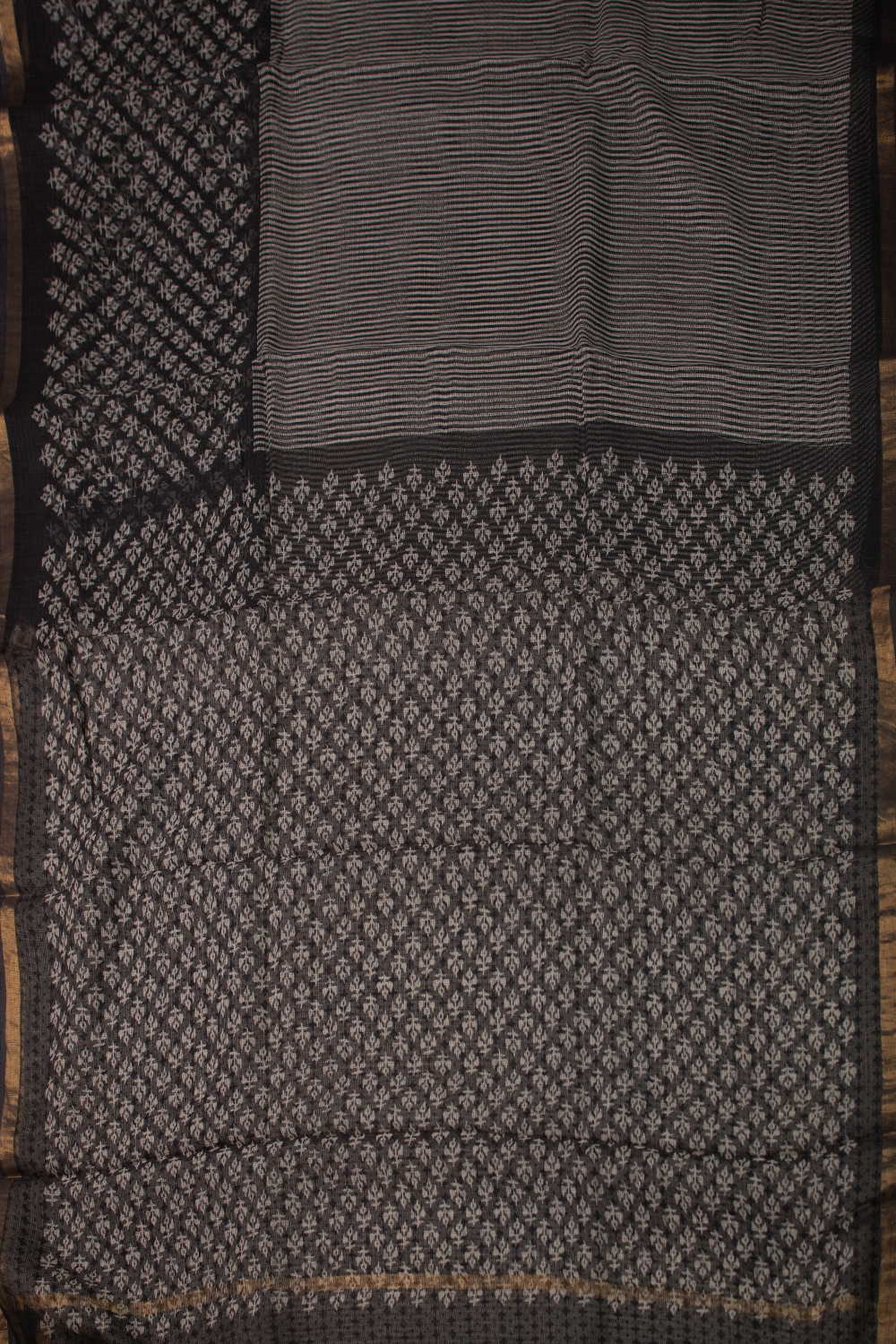 Motifs on Black Block Printed Kota Cotton saree - Image 2