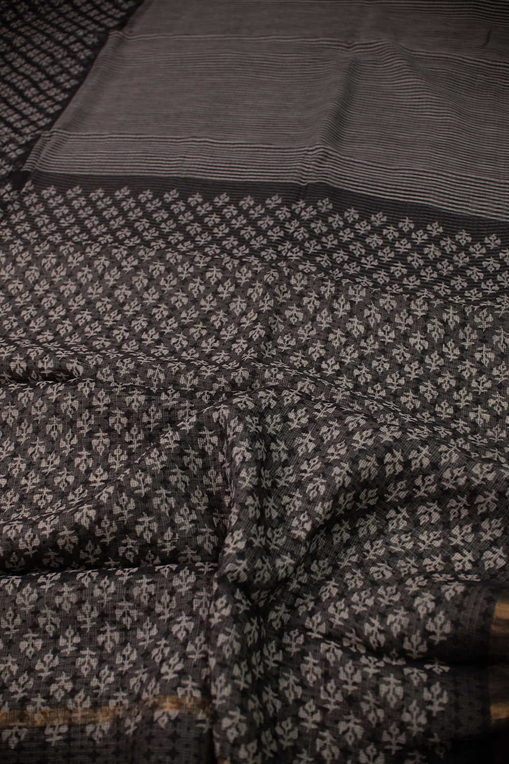 Motifs on Black Block Printed Kota Cotton saree - Image 3