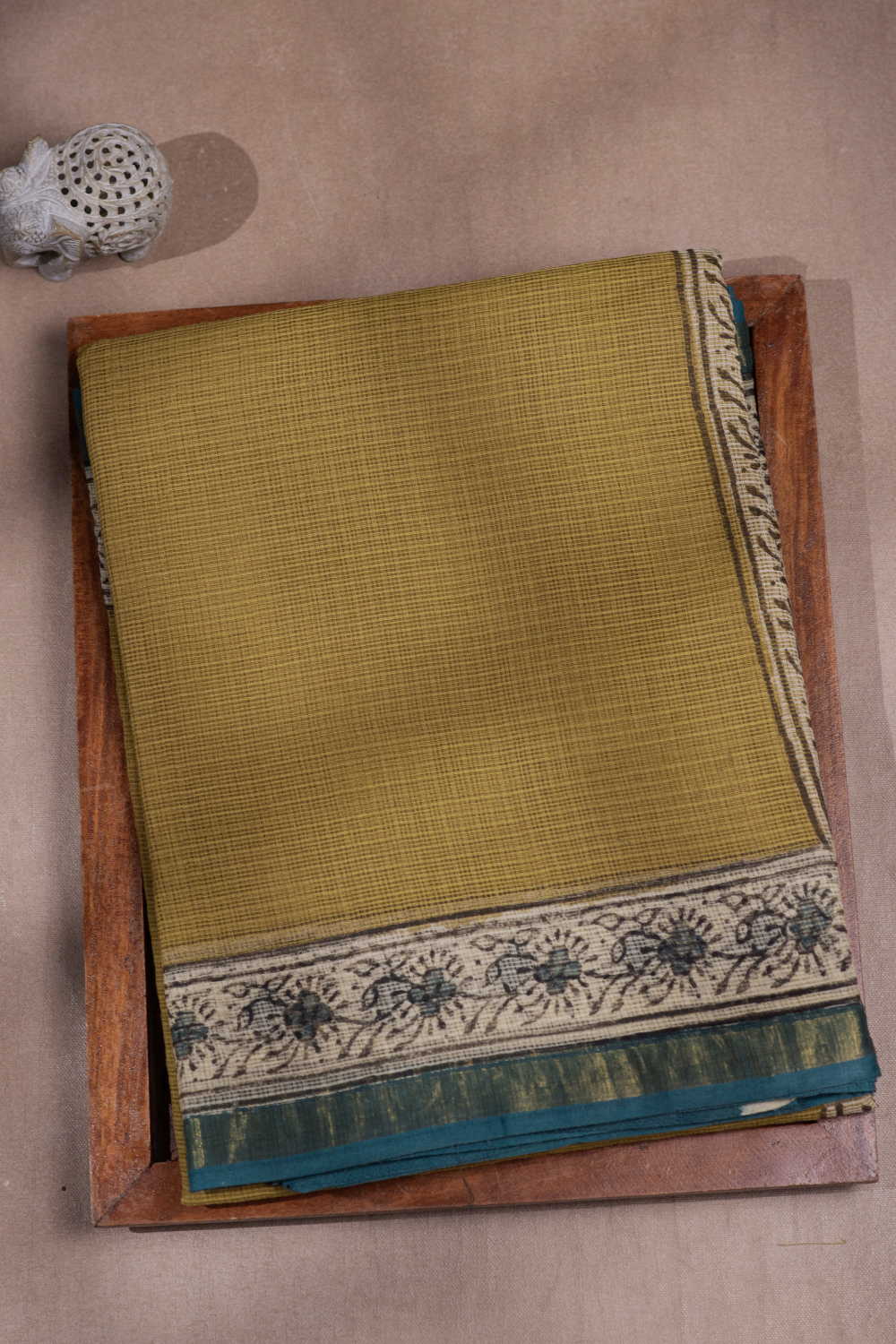 Fenugreek Green Block Printed Kota Cotton saree