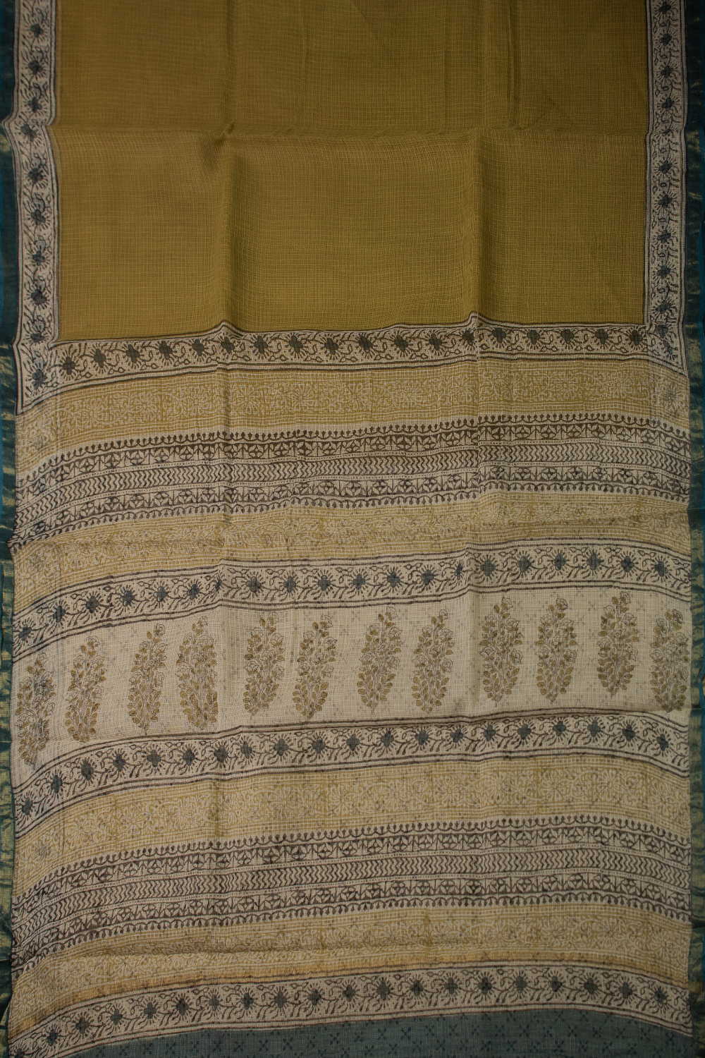 Fenugreek Green Block Printed Kota Cotton saree - Image 2