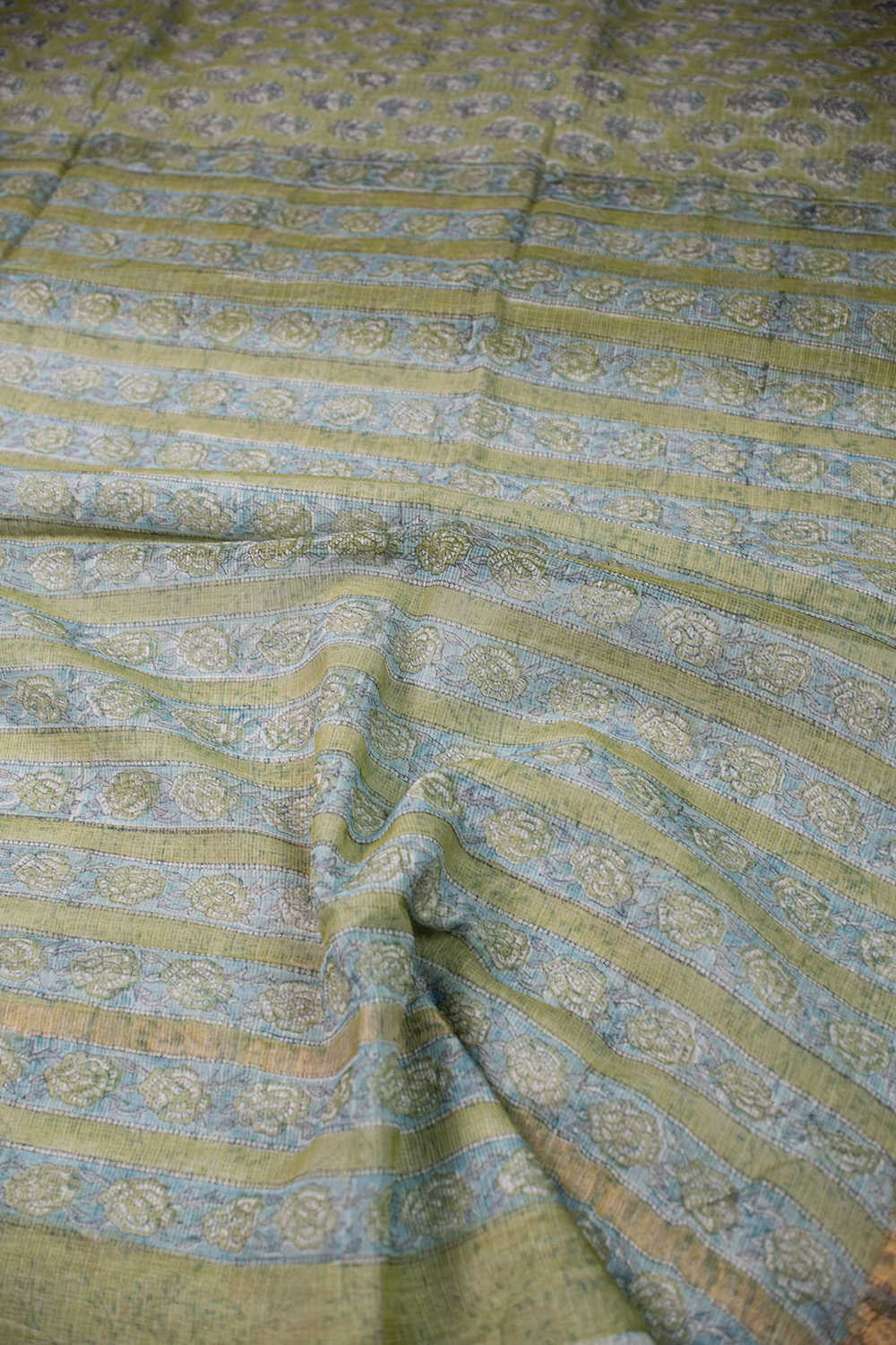 Green Zari Border Block Printed Kota Cotton saree - Image 3