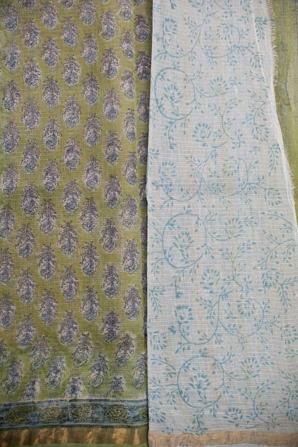 Green Zari Border Block Printed Kota Cotton saree - Image 4