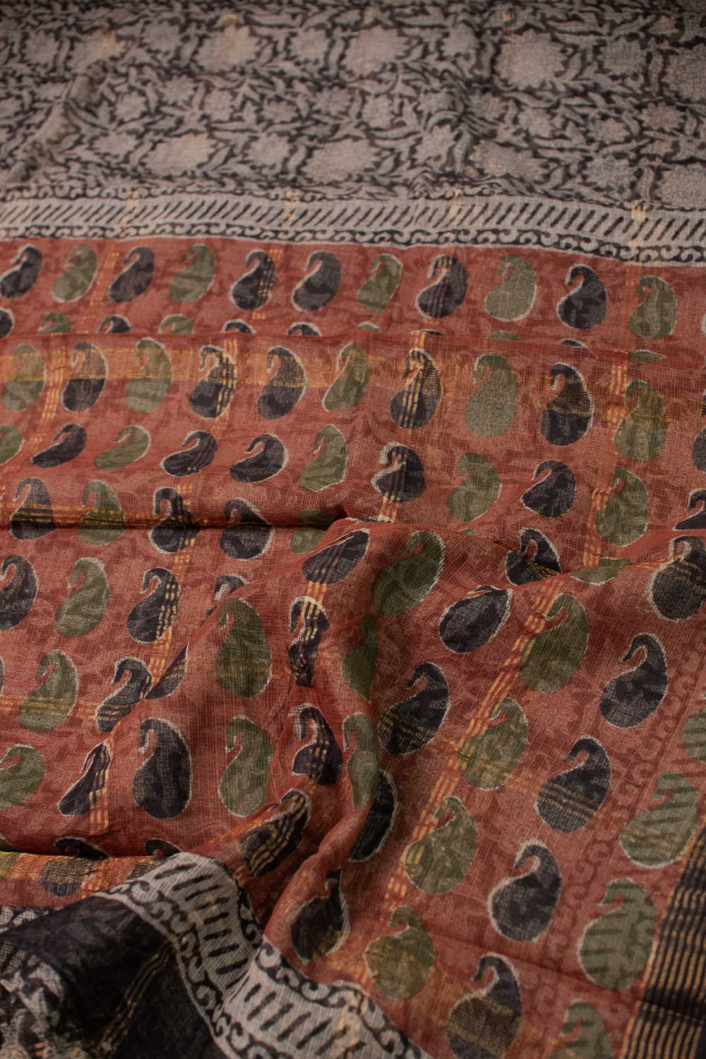 Floral Bloom - Black Block Printed Kota Cotton saree - Image 3