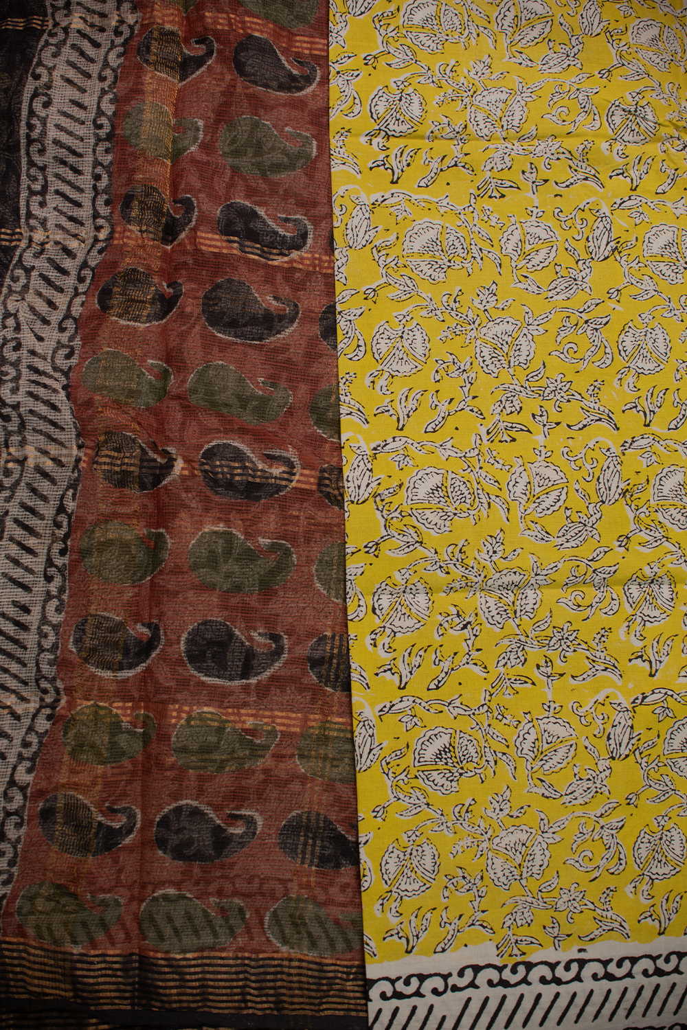 Floral Bloom - Black Block Printed Kota Cotton saree - Image 4