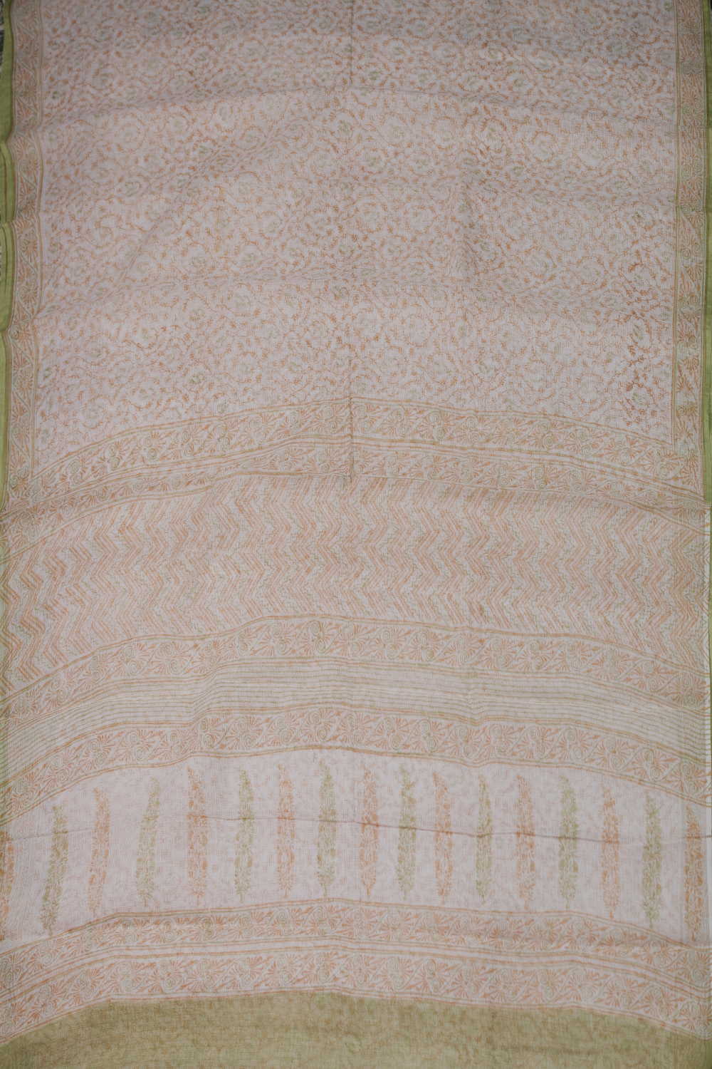 Snow Cream Block Printed Kota Cotton saree - Image 2