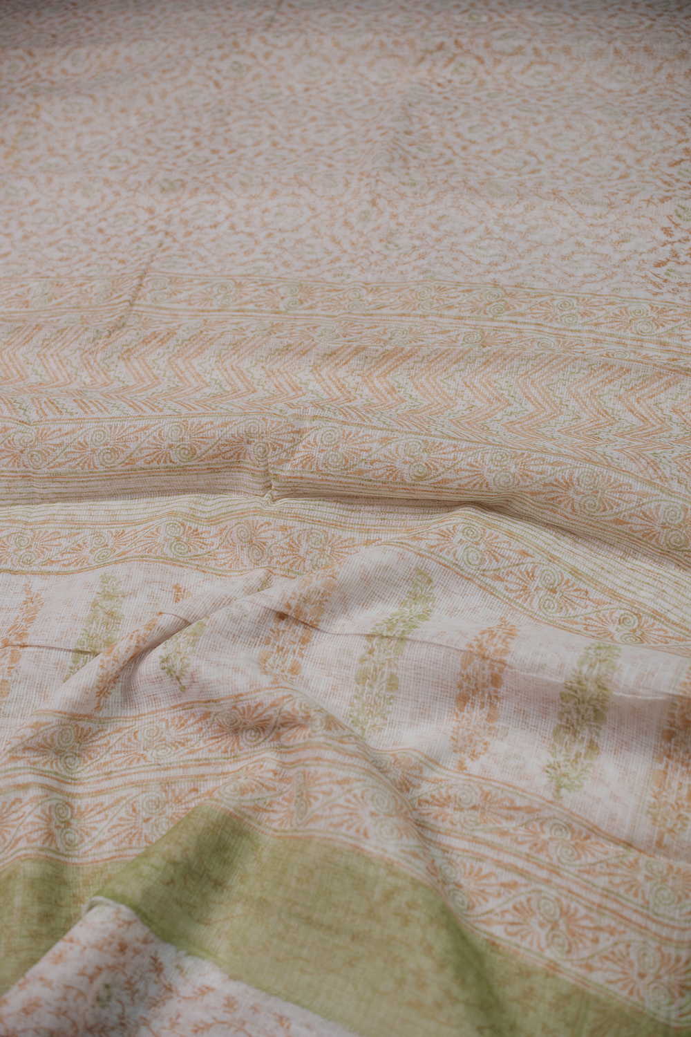 Snow Cream Block Printed Kota Cotton saree - Image 3
