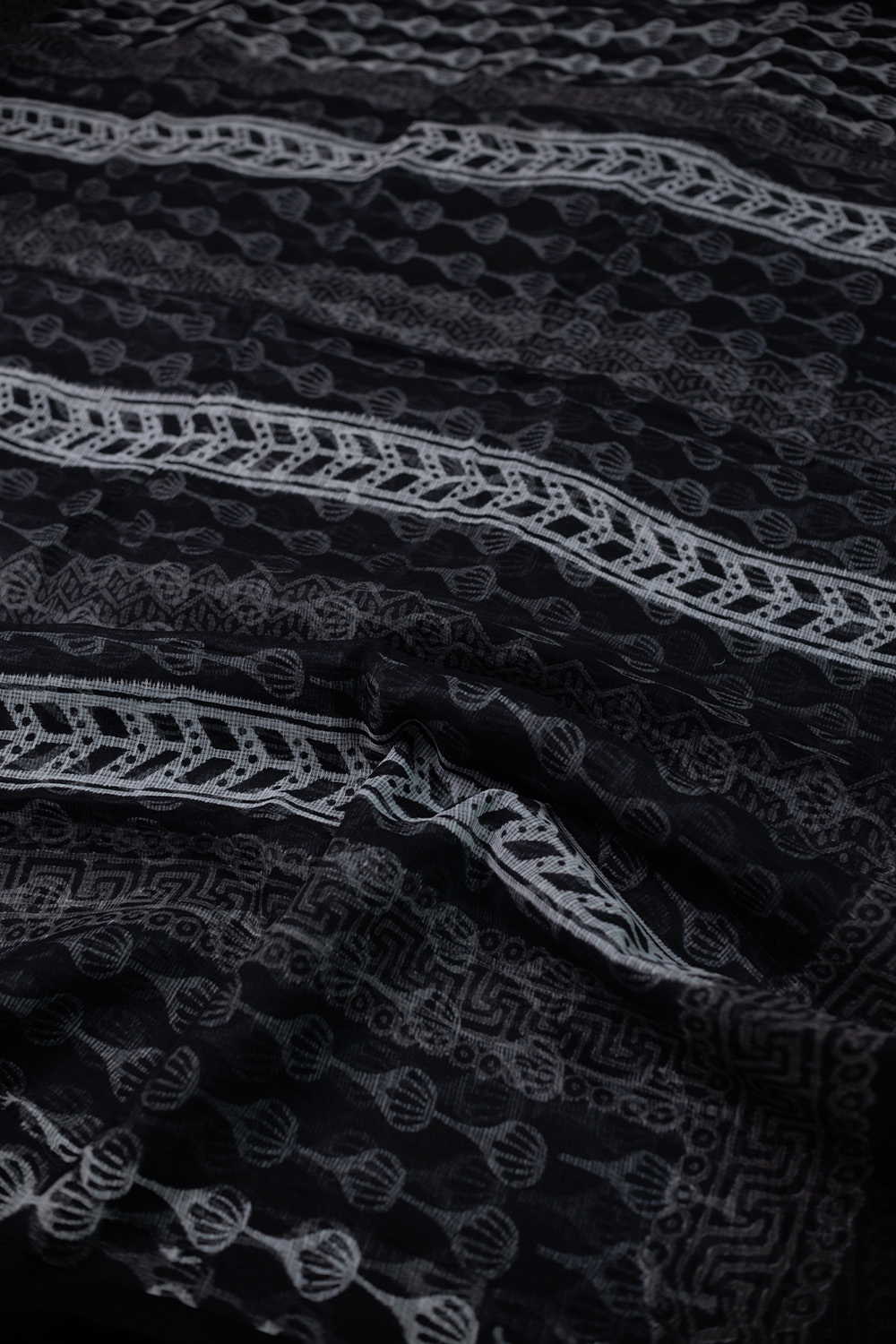 Cream Pattern on Black Block Printed Kota Cotton saree - Image 3