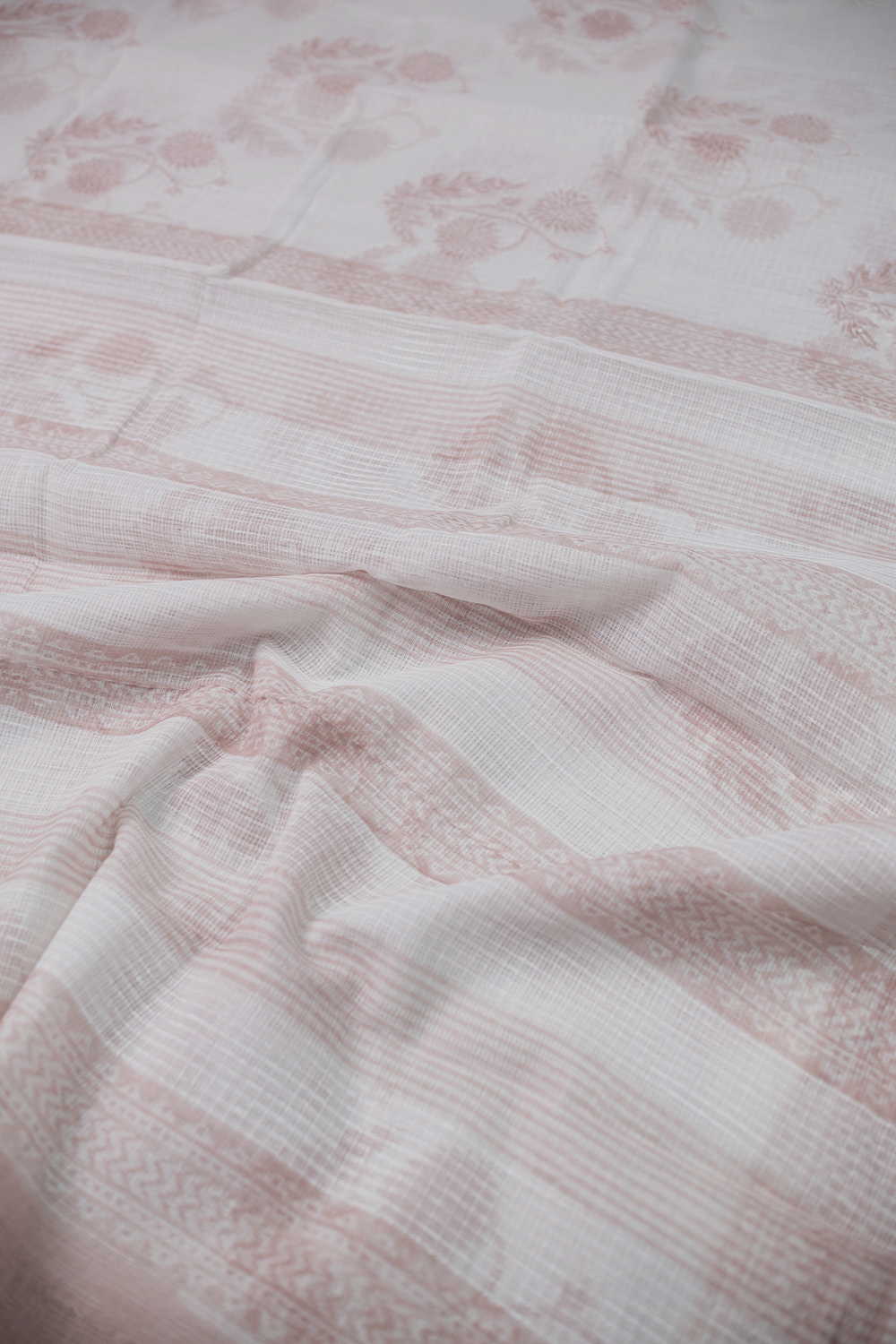 Big Motifs on Cream Block Printed Kota Cotton saree - Image 3