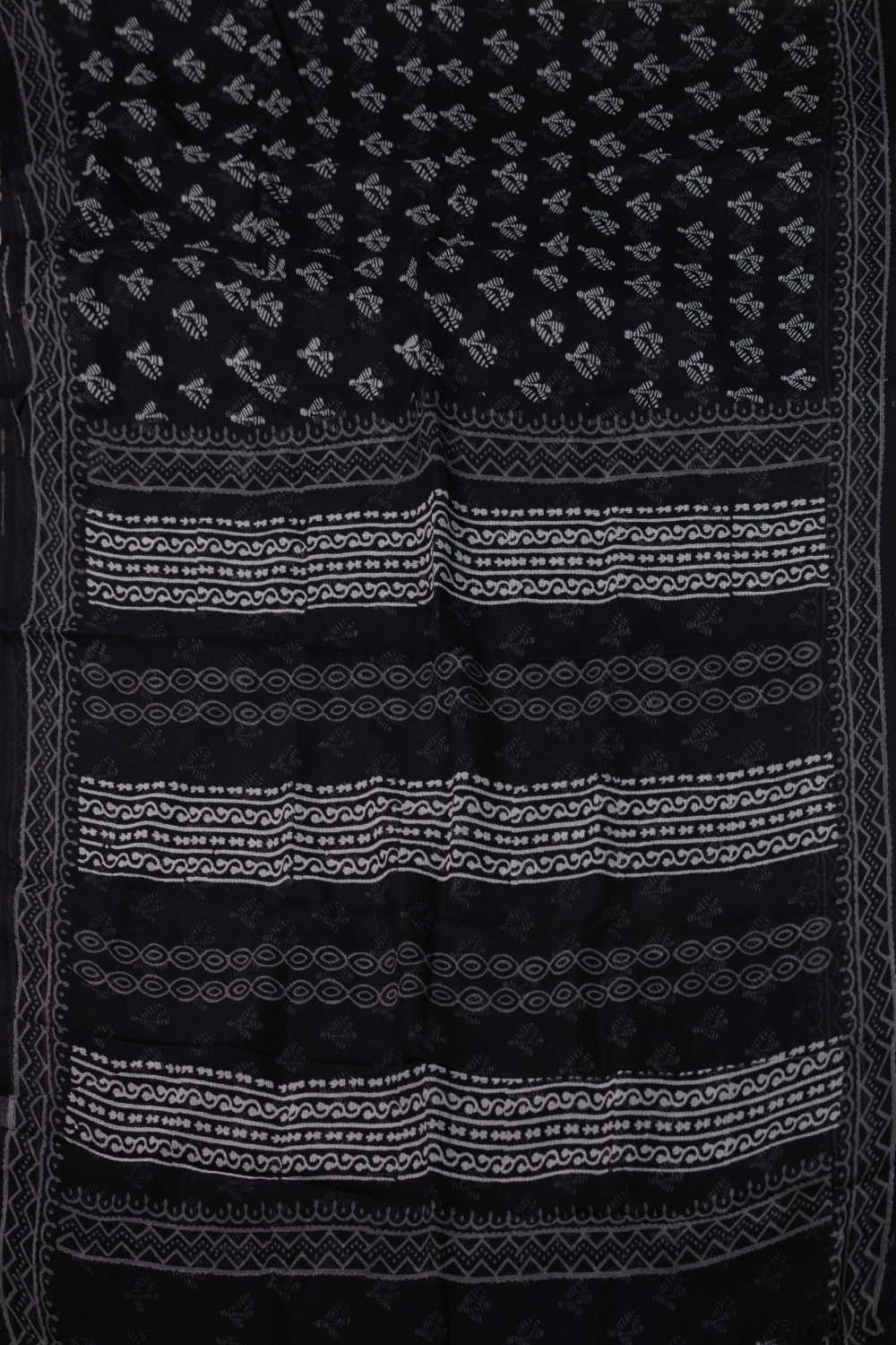 Pitch Black Block Printed Kota Cotton saree - Image 2
