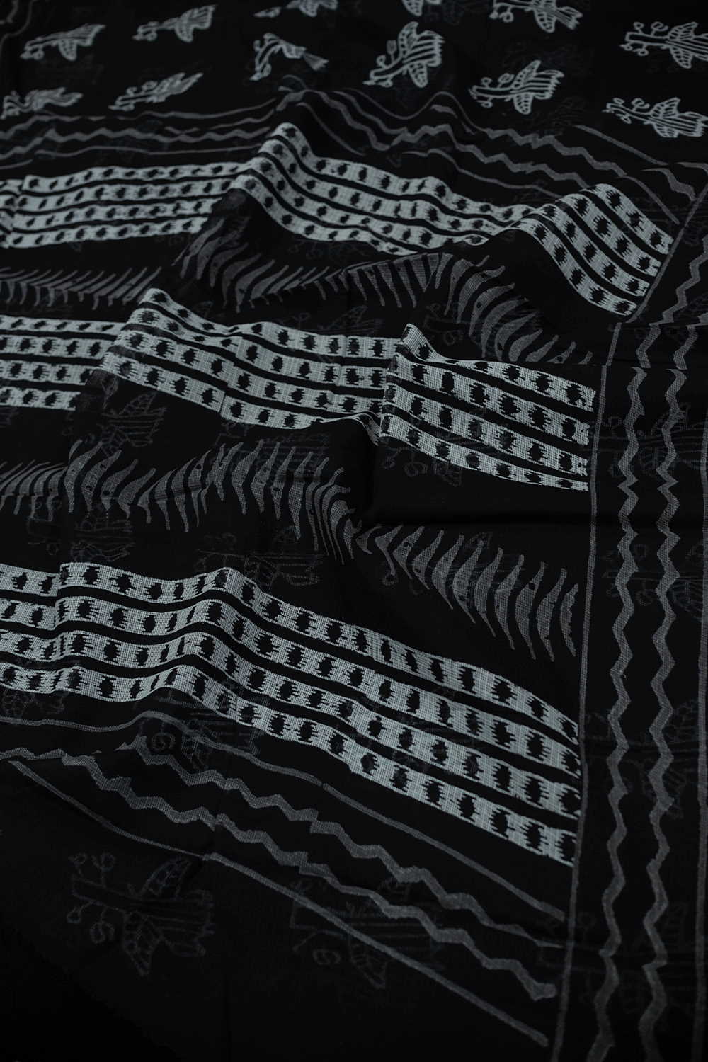 Cream Butta on Black Block Printed Kota Cotton saree - Image 3