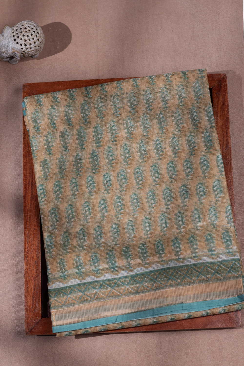Sage Green Block Printed Kota Cotton saree