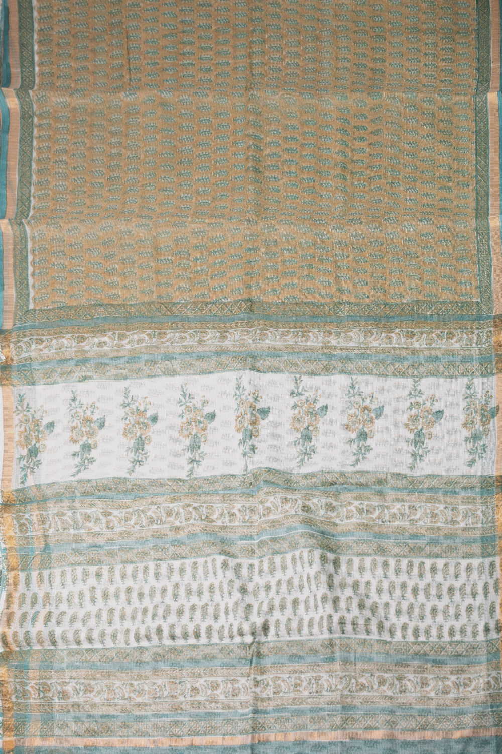 Sage Green Block Printed Kota Cotton saree - Image 2
