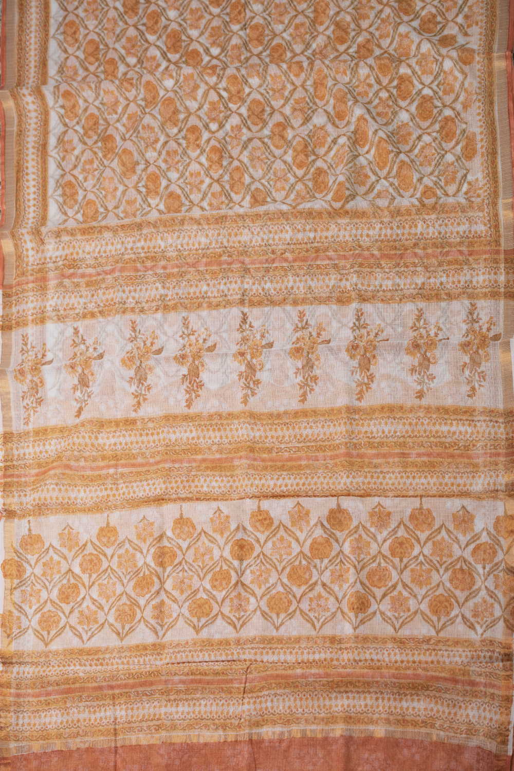 Patterned Design - Cream Block Printed Kota Cotton saree - Image 2