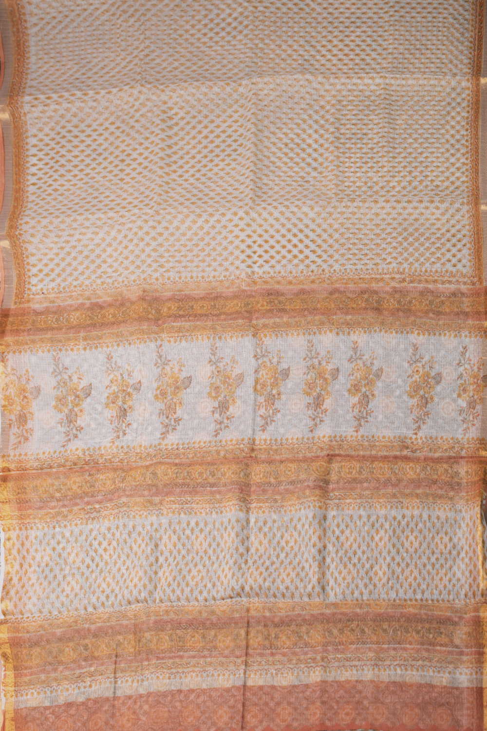 Tiny Motifs on Cream Block Printed Kota Cotton saree - Image 2