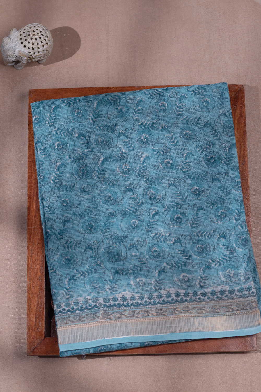 Munsell Blue Block Printed Kota Cotton saree