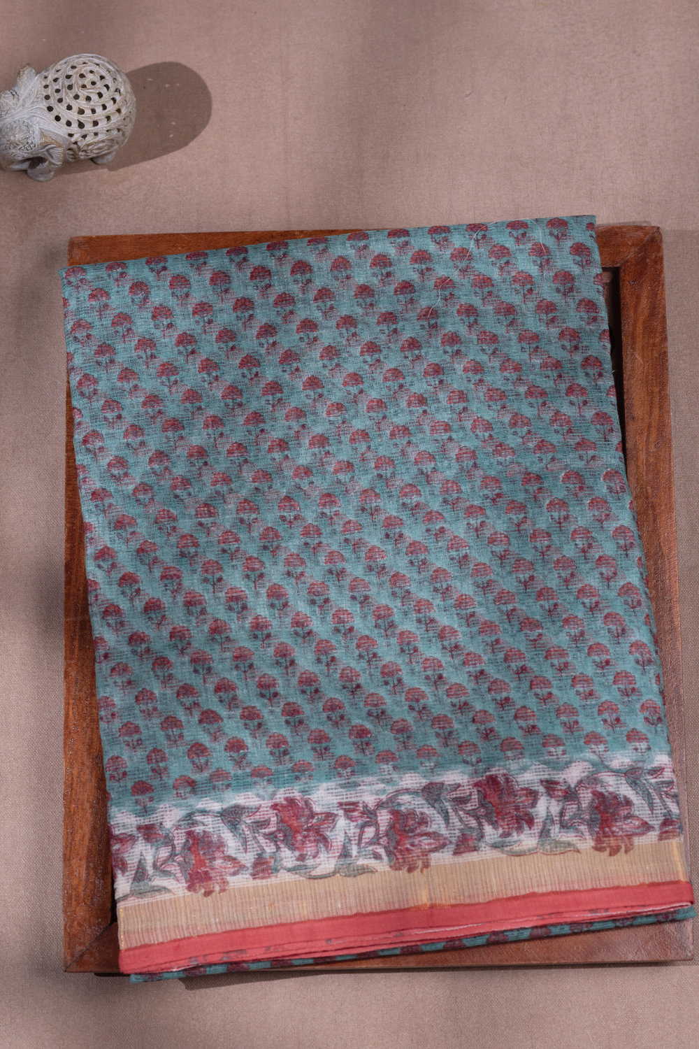 Mini Buttas on Green Block Printed Kota Cotton saree