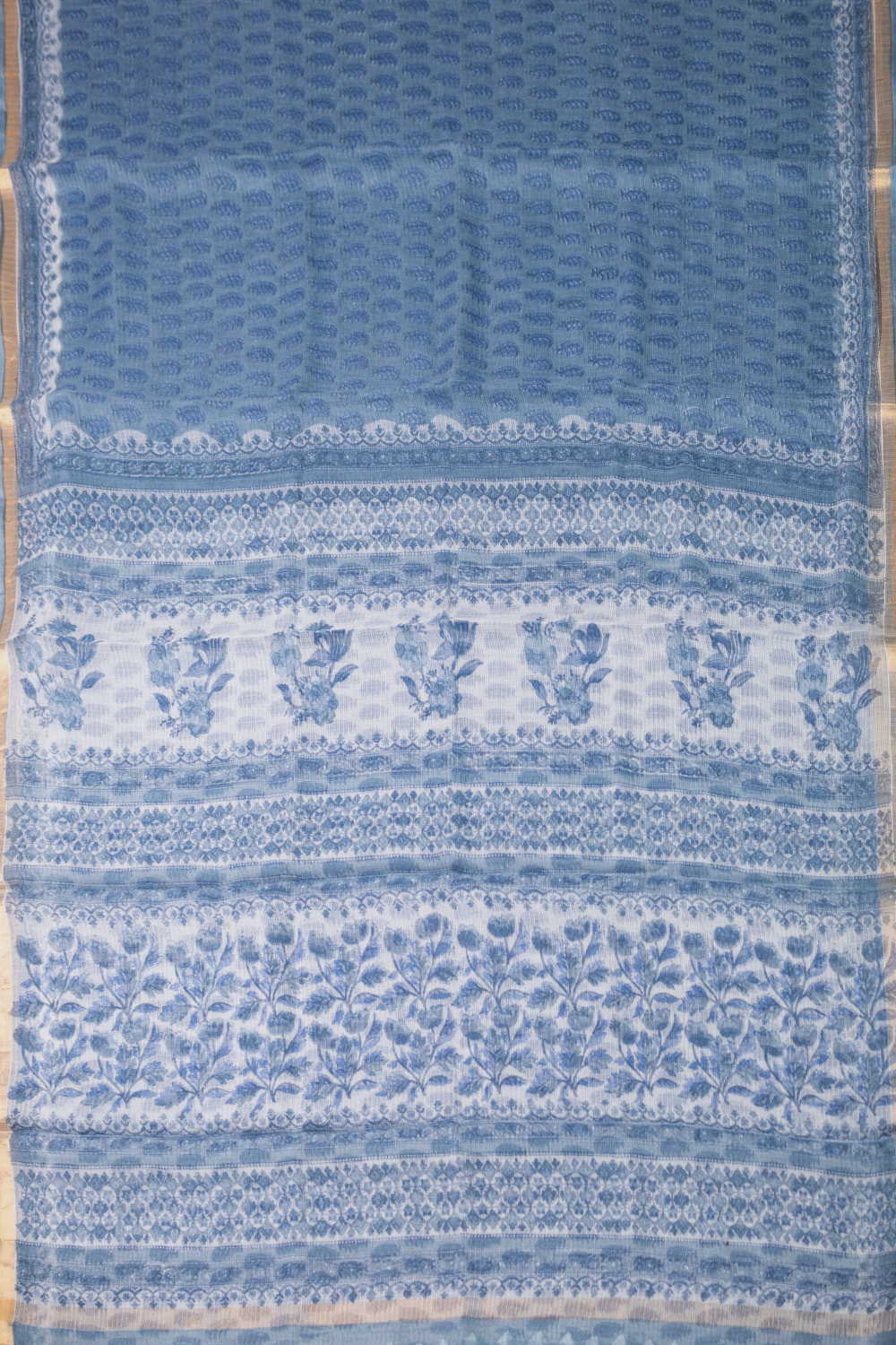 Pale Blue Block Printed Kota Cotton saree - Image 2