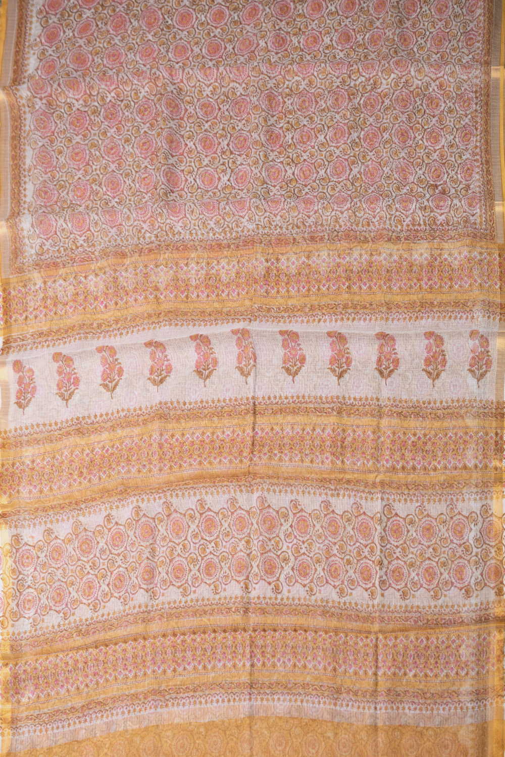 Dense Pattern on Cream Block Printed Kota Cotton saree - Image 2