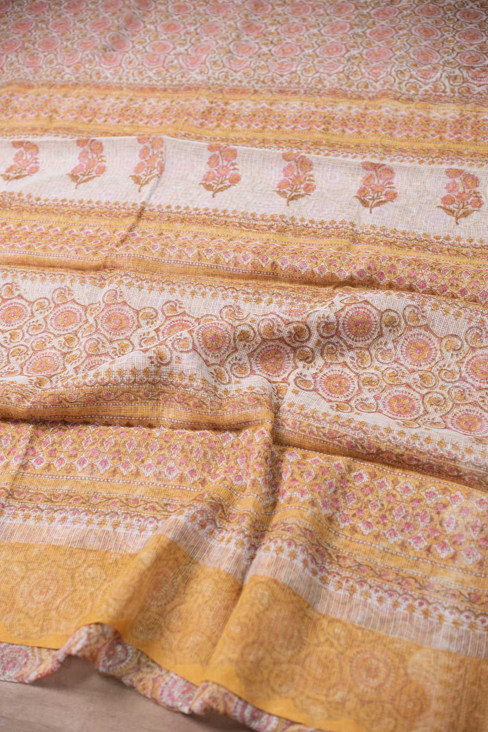 Dense Pattern on Cream Block Printed Kota Cotton saree - Image 3