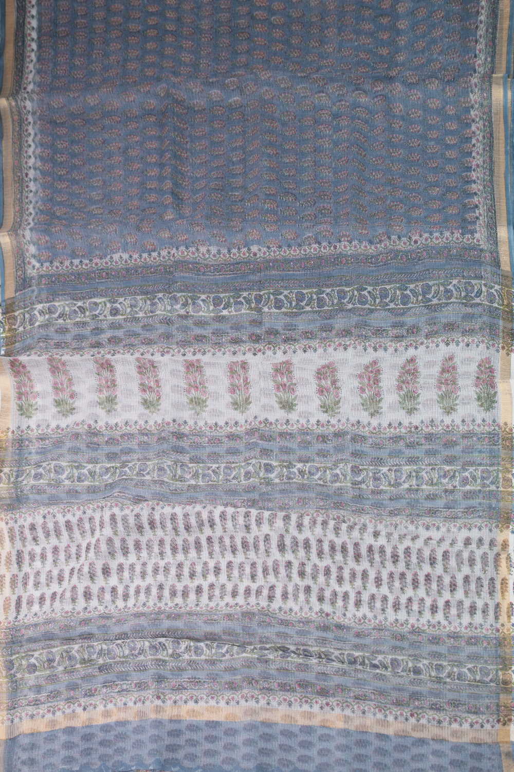 Rusted Blue Block Printed Kota Cotton saree - Image 2
