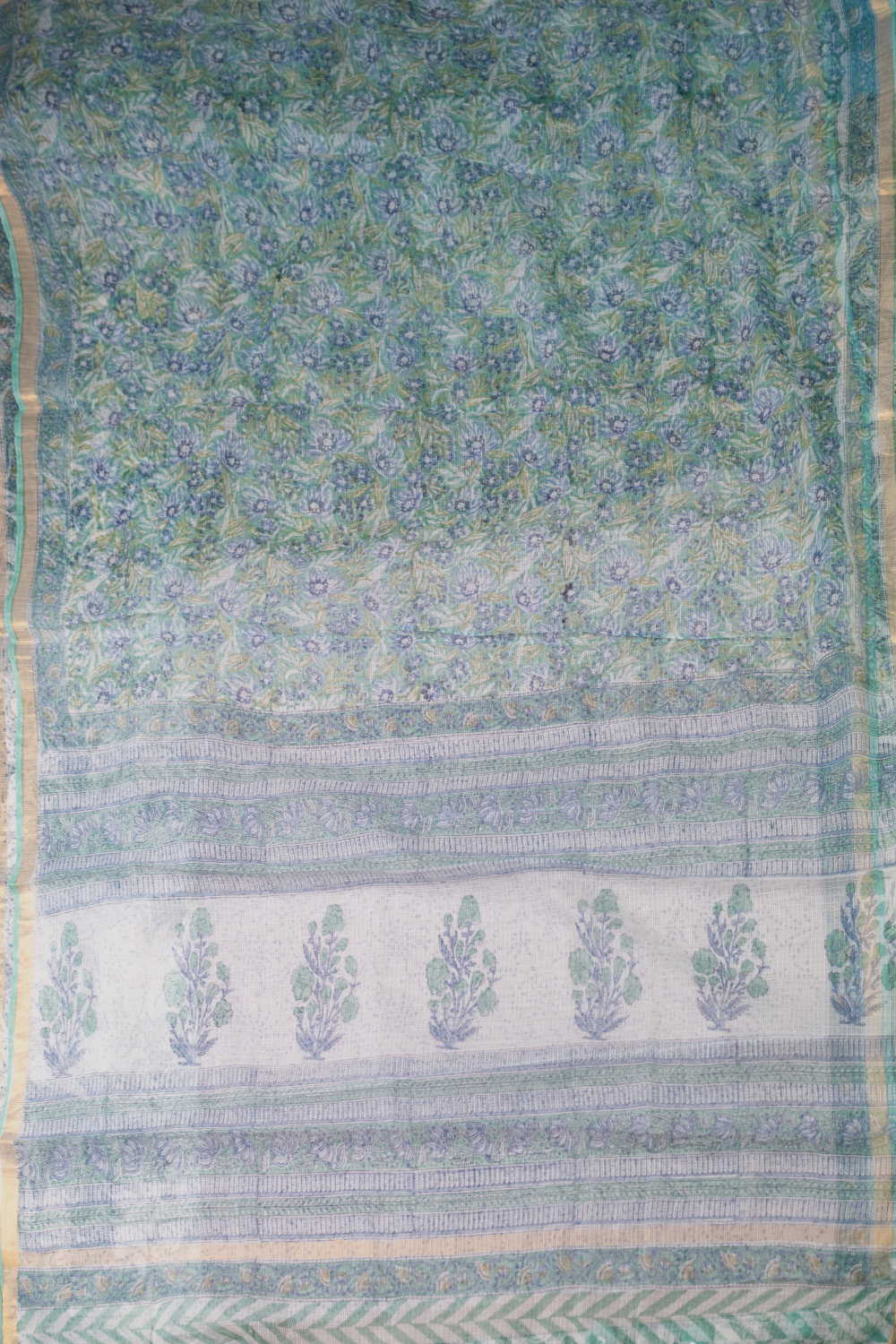 Floral Garden - Green Block Printed Kota Cotton saree - Image 2