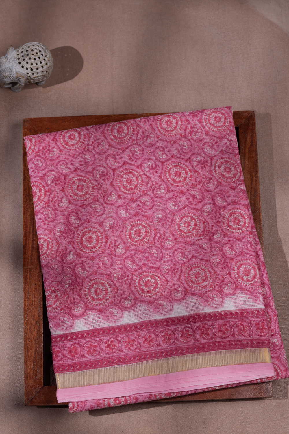 Circular Pattern - Pink Block Printed Kota Cotton saree