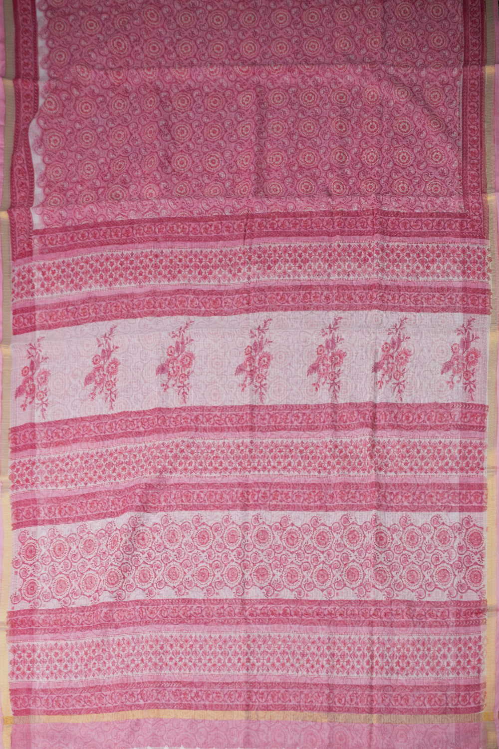 Circular Pattern - Pink Block Printed Kota Cotton saree - Image 2